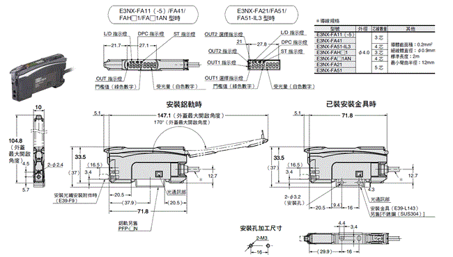 E3NX-FA 外觀尺寸 3 