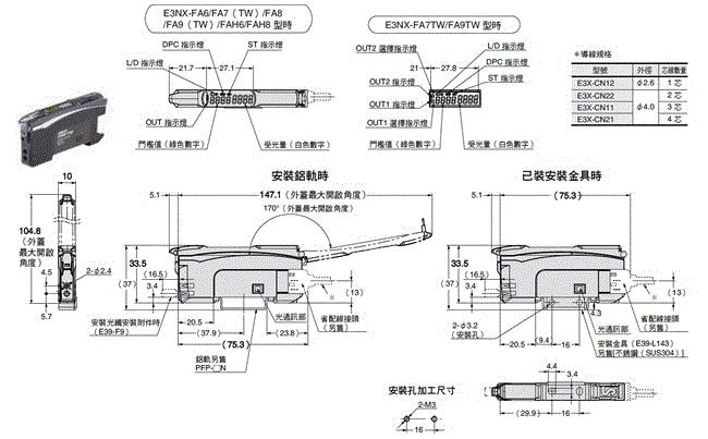 E3NX-FA 外觀尺寸 4 