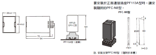 61F-LS 外觀尺寸 1 