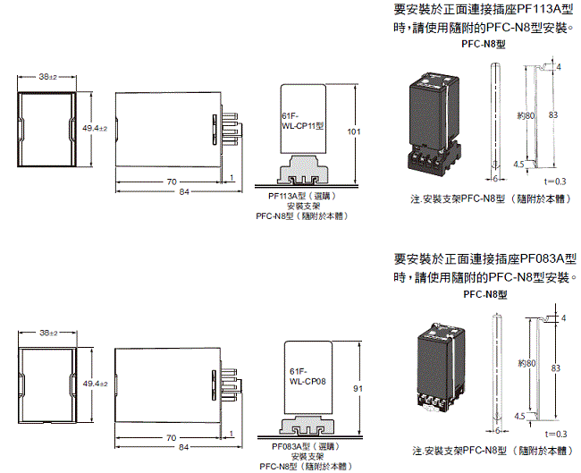 61F-WL 外觀尺寸 2 