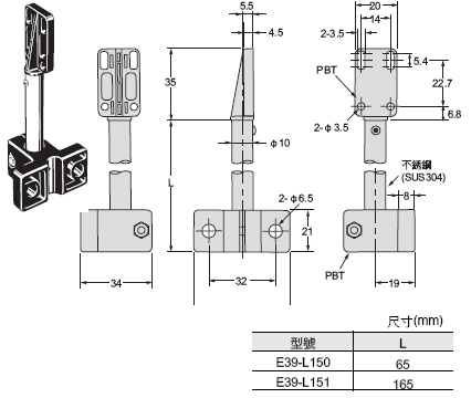 E39-L / -S / -R 外觀尺寸 38 