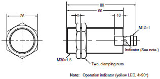 E2A 外觀尺寸 54 E2A-M30LS15-M1-[][]_Dim